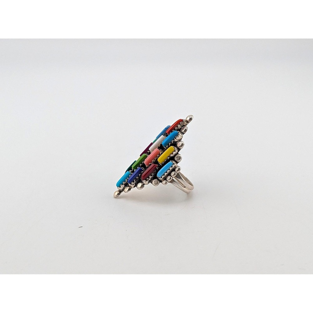 Navajo Turquoise Cluster Ring - Signed S Shorty Sz 7.25US Handmade Native ** - Picture 6 of 8